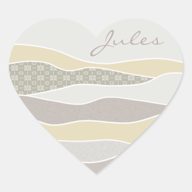 Pink Yellow Green Curved Stripe Abstract Wave Name Heart Sticker (Front)
