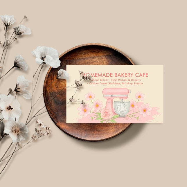 Pink Yellow Green Floral Bakery Pastry Cake Maker Business Card (Creator Uploaded)