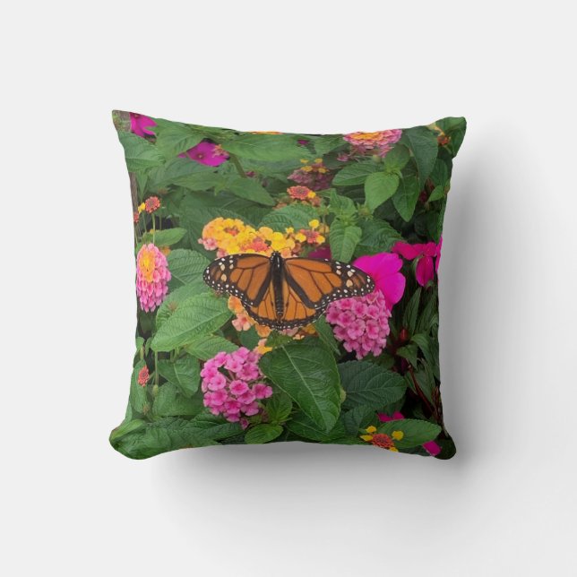 Pink Yellow Green Floral with Butterfly Lantana Cushion (Front)