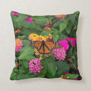 Pink Yellow Green Floral with Butterfly Lantana Cushion