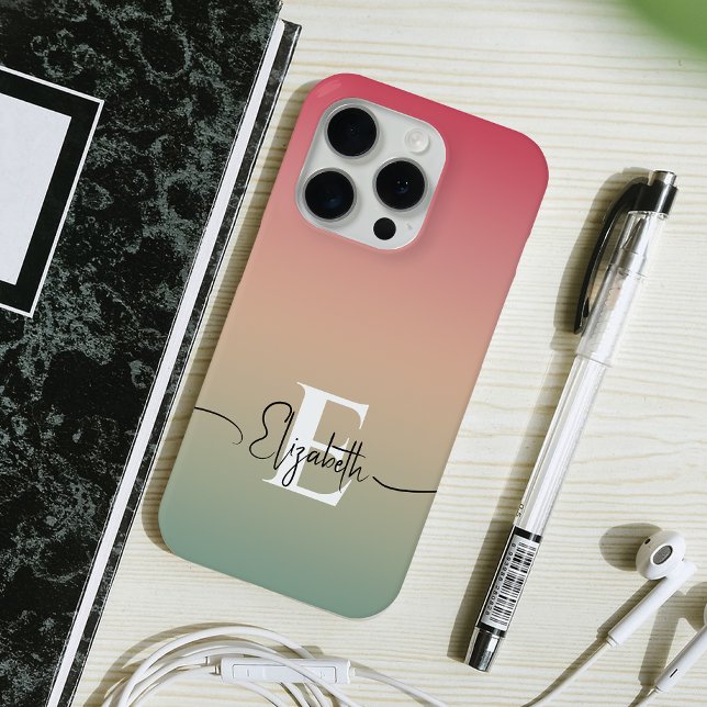 Pink Yellow & Green Gradient Script Name Monogram  Case-Mate iPhone Case (Creator Uploaded)