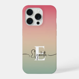 Pink Yellow & Green Gradient Script Name Monogram iPhone 15 Pro Case