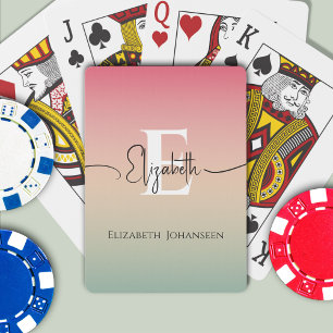 Pink Yellow & Green Gradient Script Name Monogram Playing Cards
