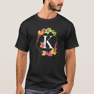 Pink Yellow Green Orchids Floral Monogram Initial T-Shirt