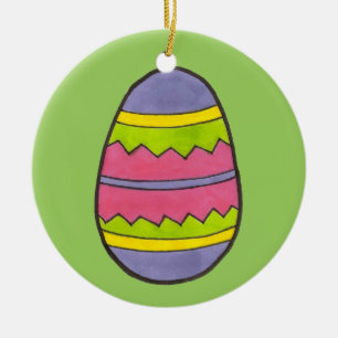 Pink Yellow Green Painted Easter Egg Hunt Ceramic Tree Decoration