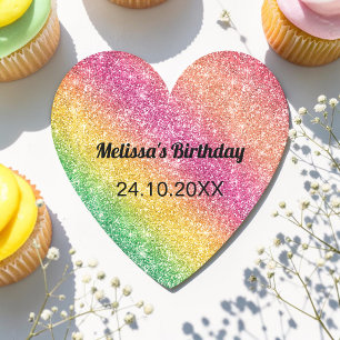 Pink Yellow Green Sparkle Birthday Party Paper Coaster