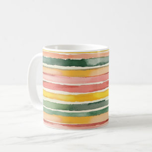 Pink Yellow Green Stripes Coffee Mug