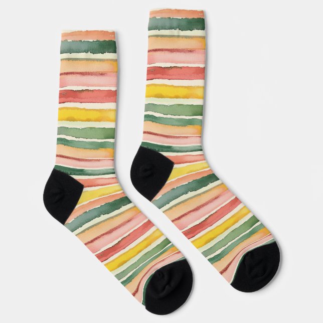 Pink Yellow Green Stripes Socks (Right)