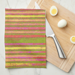 Pink Yellow Green Vintage Stripe Kitchen Towel