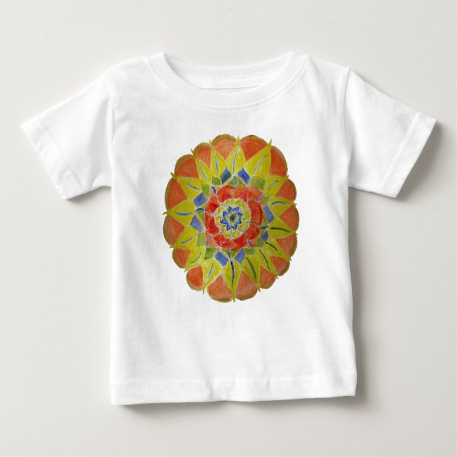 Pink Yellow handpainted mandala baby dress Baby T-Shirt (Front)