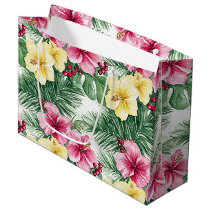 Pink Yellow Hibiscus Flowers Birthday Large Gift Bag