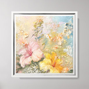 Pink Yellow Hibiscus Tropical Flowers Canvas Print