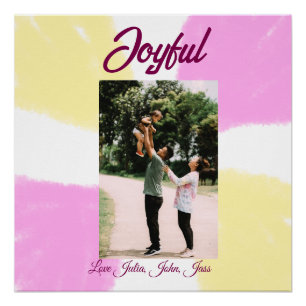 Pink yellow joyful holidays photo family retro boh poster