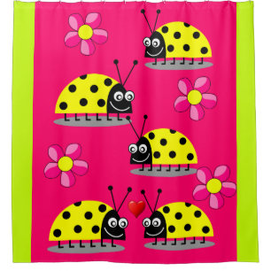 Pink yellow ladybug children's showercurtain shower curtain