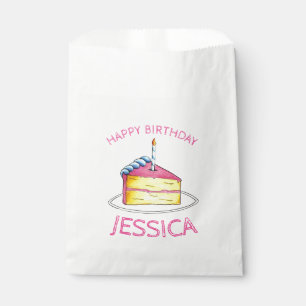 Pink Yellow Layer Happy Birthday Cake Slice Candle Favour Bag