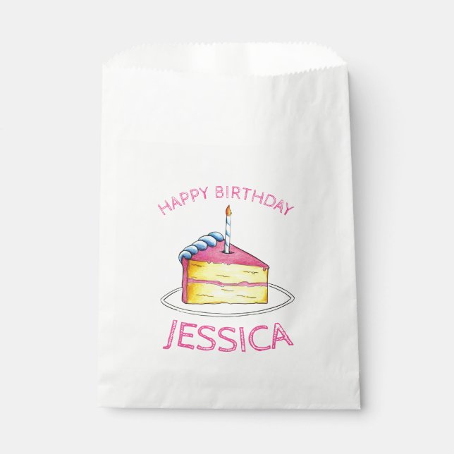 Pink Yellow Layer Happy Birthday Cake Slice Candle Favour Bag (Front)