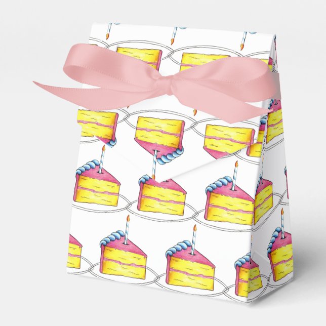 Pink Yellow Layer Happy Birthday Cake Slice Candle Favour Box (Front Side)
