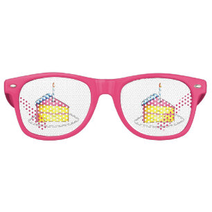 Pink Yellow Layer Happy Birthday Cake Slice Candle Retro Sunglasses