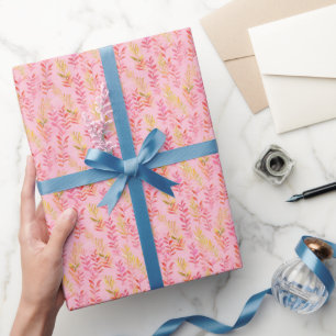 Pink & Yellow Leaves on Pink Wrapping Paper