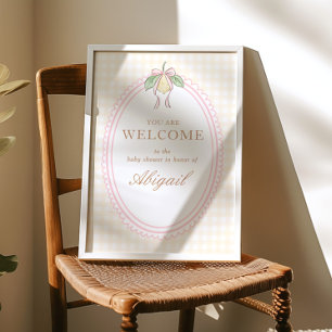 Pink & Yellow Lemon Bow Baby Shower Welcome Sign