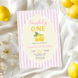 Pink Yellow Lemon Freshly One 1st Birthday Invitation