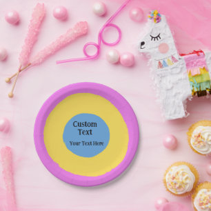Pink Yellow Light Blue Vibrant Design Custom Text Paper Plate