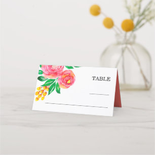 Pink, Yellow, Living Coral Floral Place Cards