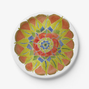 Pink Yellow Mandala Watercolor Paper Plates