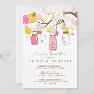 Pink & Yellow Mason Jars Bridal Shower Invitation
