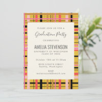 Pink Yellow Modern Plaid Graduation Celebration