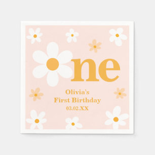 Pink Yellow One Daisy 1st Birthday Girl Napkin