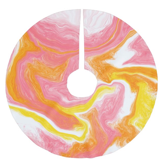 Pink Yellow Orange and White Fluid Art Brushed Polyester Tree Skirt (Front)