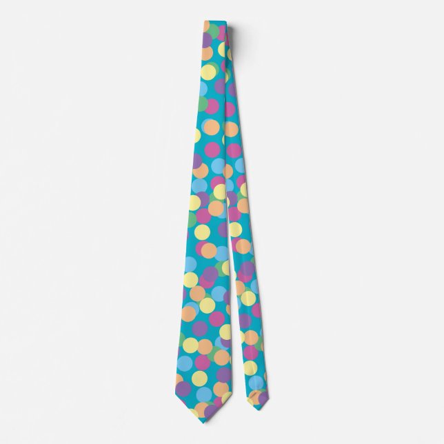 Pink Yellow Orange Green Blue Purple Polka-Dots Tie (Front)