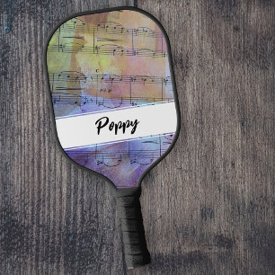 Pink Yellow Orange Painted Vintage Sheet Music Pickleball Paddle