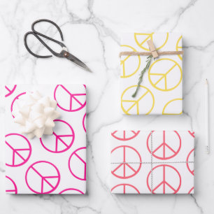 Pink Yellow Orange Peace Sign Gift Wrap Combo