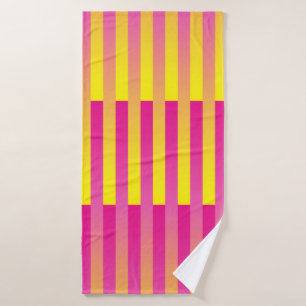 Pink Yellow Orange Striped Pattern Bath Towel