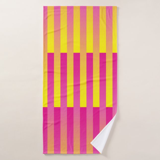 Pink Yellow Orange Striped Pattern Bath Towel (Bath Towel)
