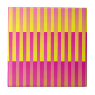 Pink Yellow Orange Striped Pattern Ceramic Tile