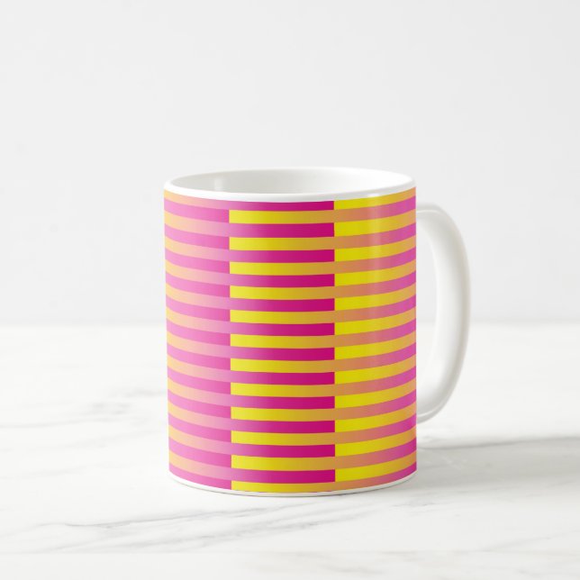Pink Yellow Orange Striped Pattern Coffee Mug (Front Right)