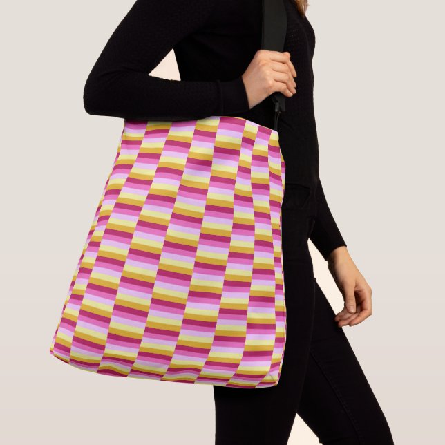 Pink Yellow Orange Striped Pattern Crossbody Bag (Close Up)
