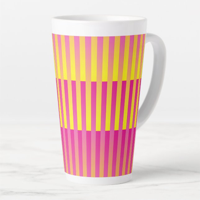 Pink Yellow Orange Striped Pattern Latte Mug (Right Angle)