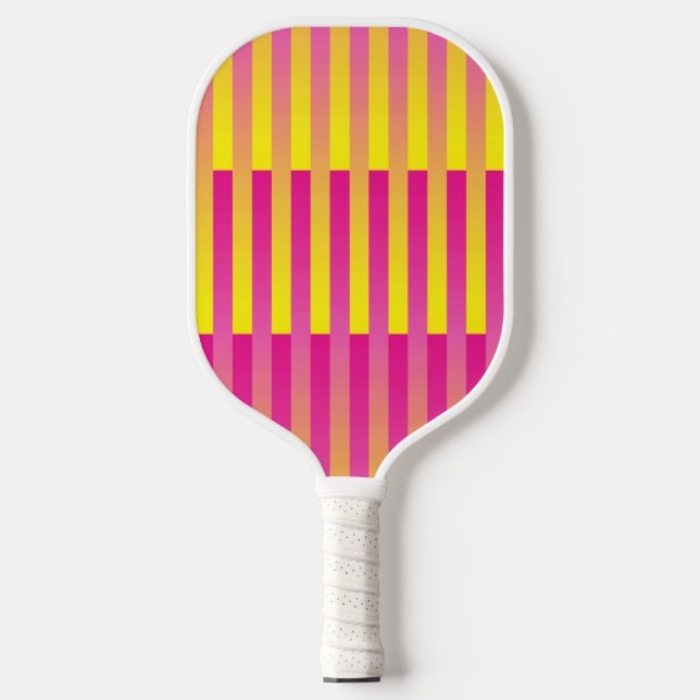Pink Yellow Orange Striped Pattern Pickleball Paddle (Front)