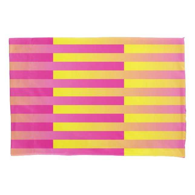 Pink Yellow Orange Striped Pattern Pillowcase (Front)