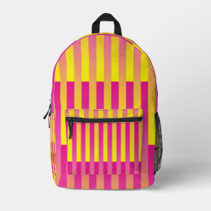 Pink Yellow Orange Striped Pattern Printed Backpack