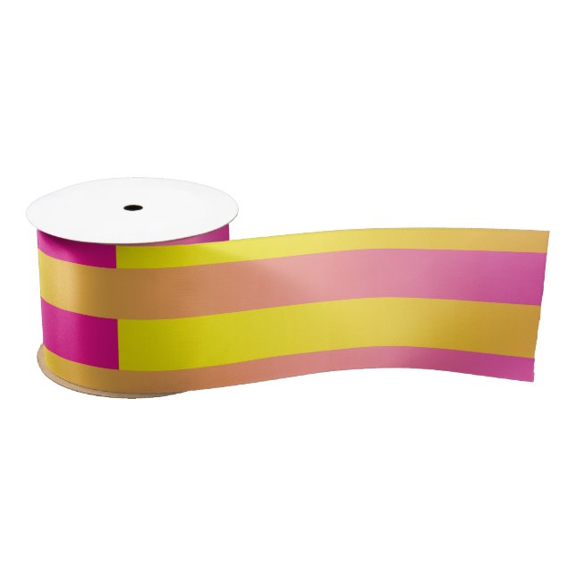 Pink Yellow Orange Striped Pattern Satin Ribbon (Spool)