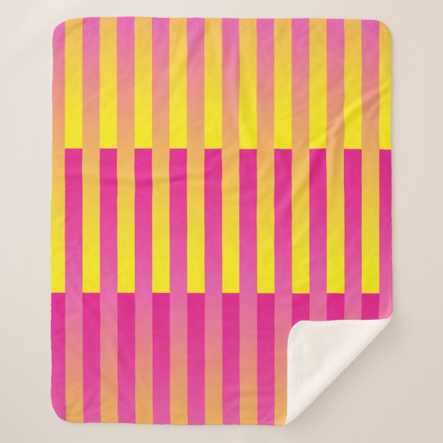Pink Yellow Orange Striped Pattern Sherpa Blanket (Front)