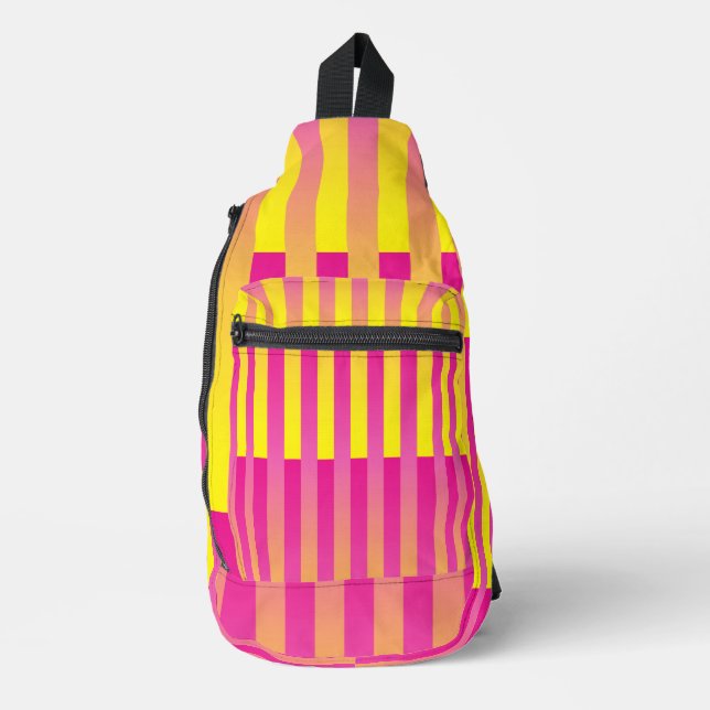 Pink Yellow Orange Striped Pattern Sling Bag (Front)