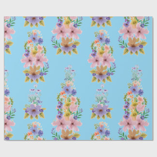 Pink Yellow Orange Wildflowers on Blue Background Wrapping Paper