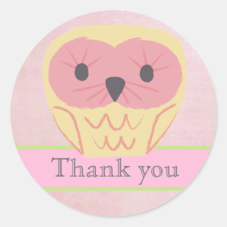 Pink & Yellow Owl Thank You Label Sticker
