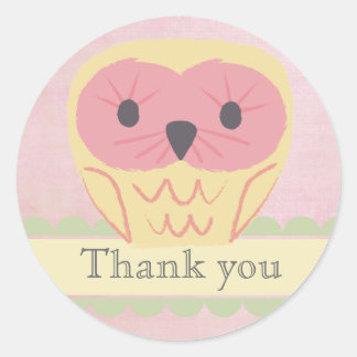 Pink & Yellow Owl Thank You Label Sticker
